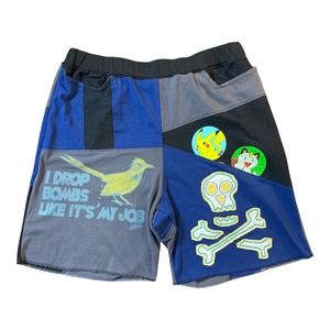 1 of 1 Reworked Shorts, Skulls, Elastic Waistband 32”-38”, anime, bird, summer